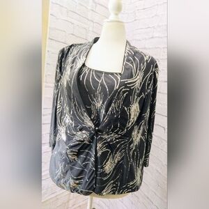 2 PC Alex Evenings Elegant Pewtwer Gray Jacket and Top Set With Sequins